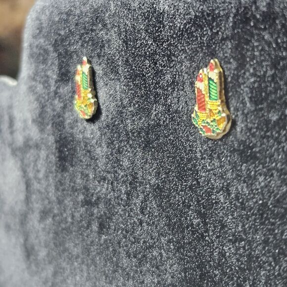 Vintage Jo Deans Christmas Candle Enamel Stud Earrings - Picture 5 of 13